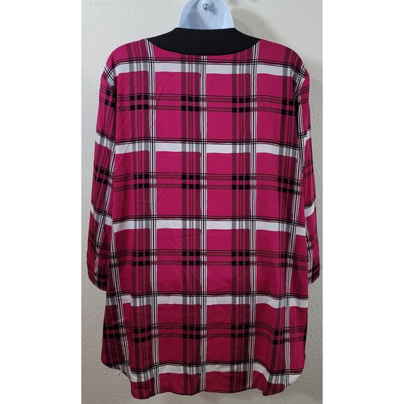 Cato Pink Black Plaid Snap Front Closure Top 14W 16W Plus Lightweight Soft Flowy - Picture 2 of 6